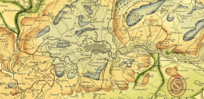 A detail from the Geological Society's recently rediscovered map by William Smith